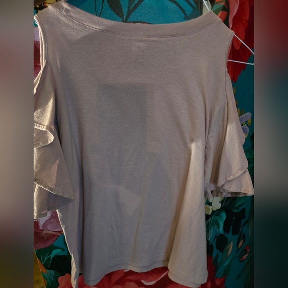 Adorable Open Shoulder Ruffled Short Sleeve Lavender T-shirt from Free People - Picture 5 of 6